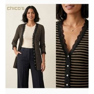 Chico's Black and Tan Button-Down Cardigan